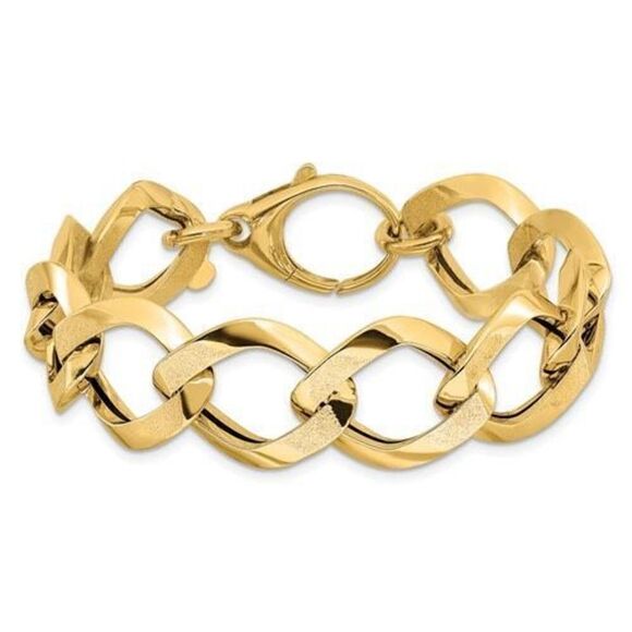 Leslie's 14K Polished Brushed Hollow Fancy Link Bracelet - Picture 4 of 6